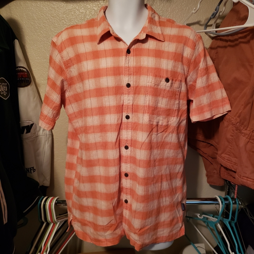 Patagonia A/C Organic Cotton Shirt Mens XL 52921 SP19 Orange Cream Black Plaid